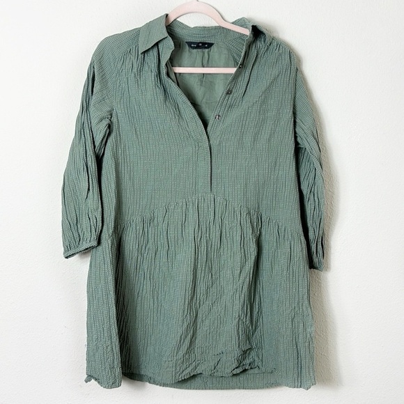 Club Monaco Puff Sleeve Half Button Down Mini Shirt Dress Color Seaspray size XS - Picture 3 of 12